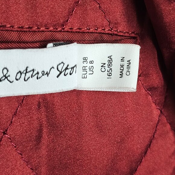 & Other Stories Womens 8 Bomber Jacket Red Wine Quilted Retro Varsity Style Coat - Picture 14 of 16